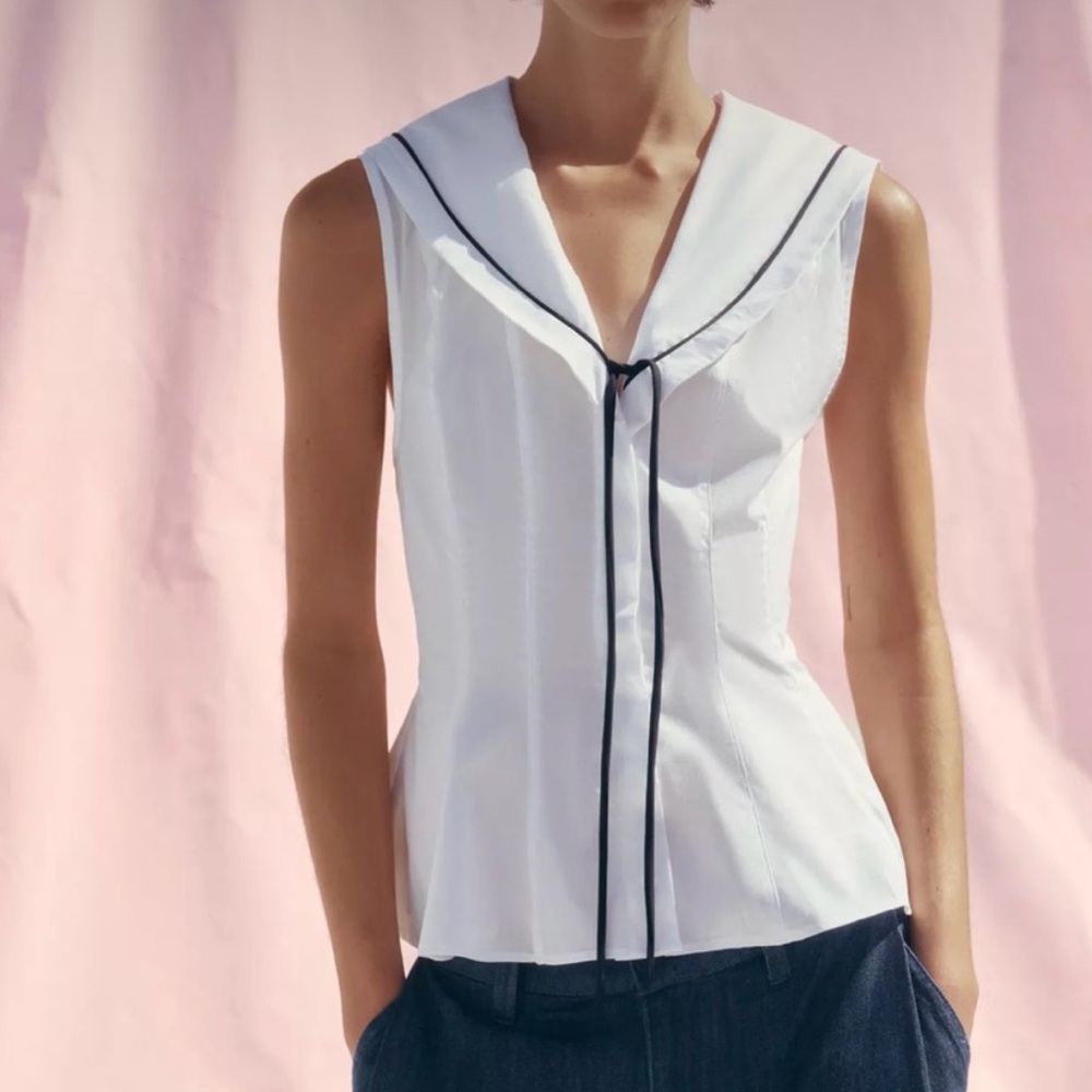Zara Poplin Trim Sleeveless Top
